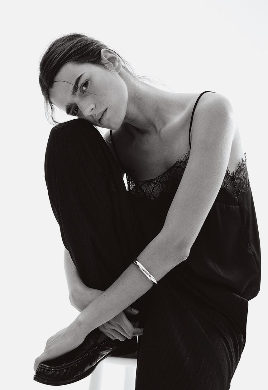 H&M - Lace-trimmed satin strappy top - black