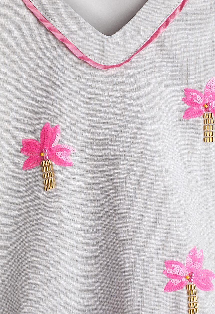 H&M - Sequined linen-blend dress - light grey palm trees 