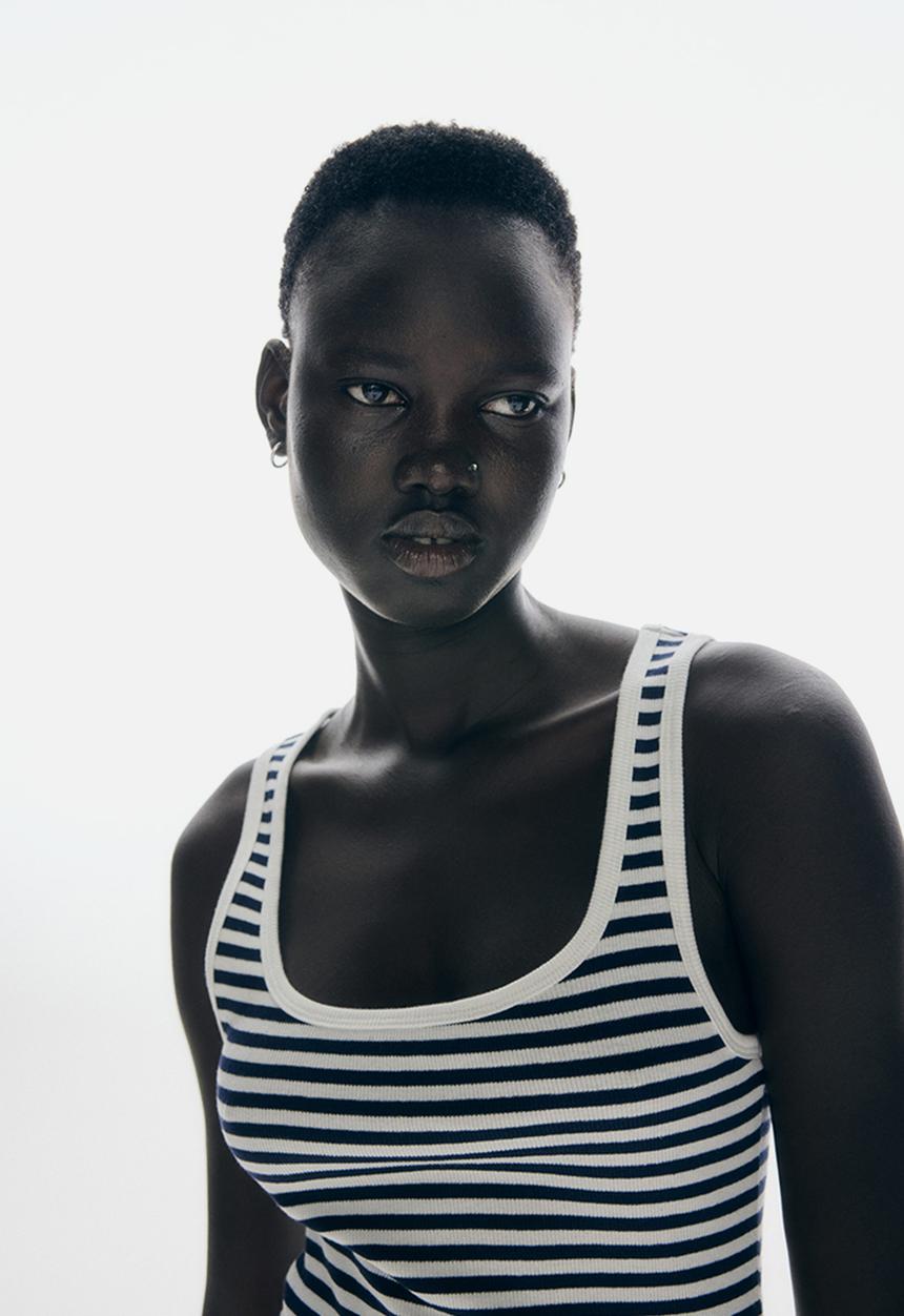 H&M - Sleeveless maxi dress - white & navy blue striped 