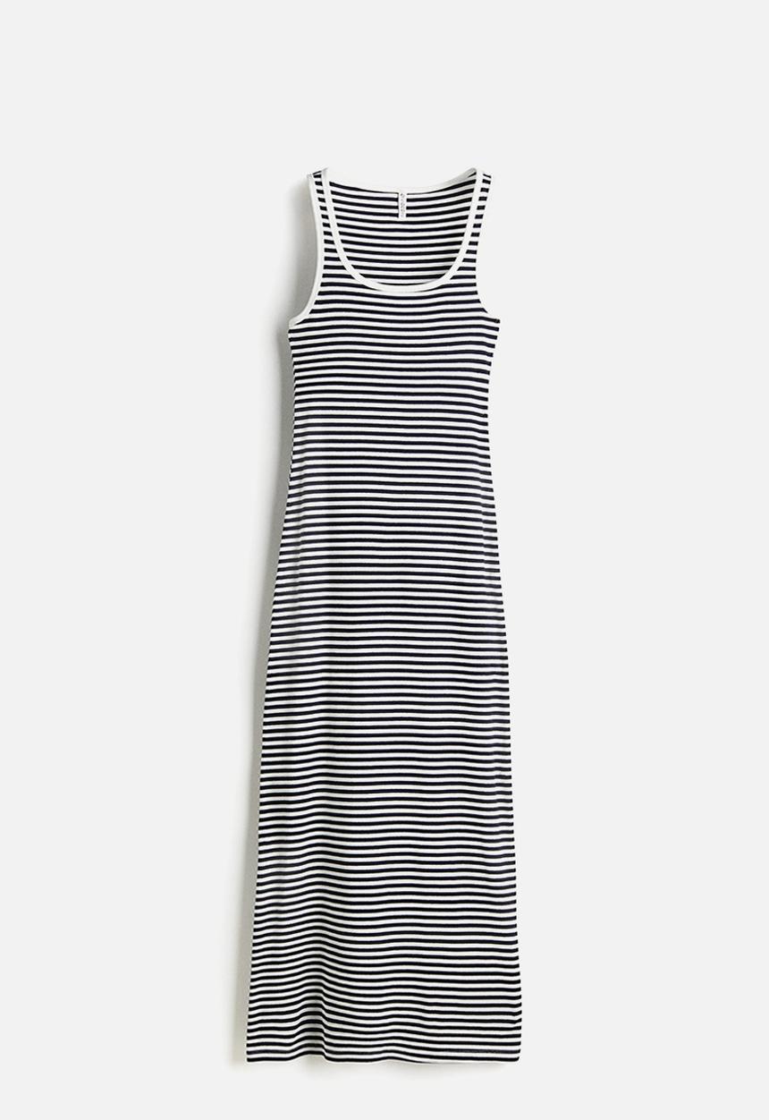 H&M - Sleeveless maxi dress - white & navy blue striped 