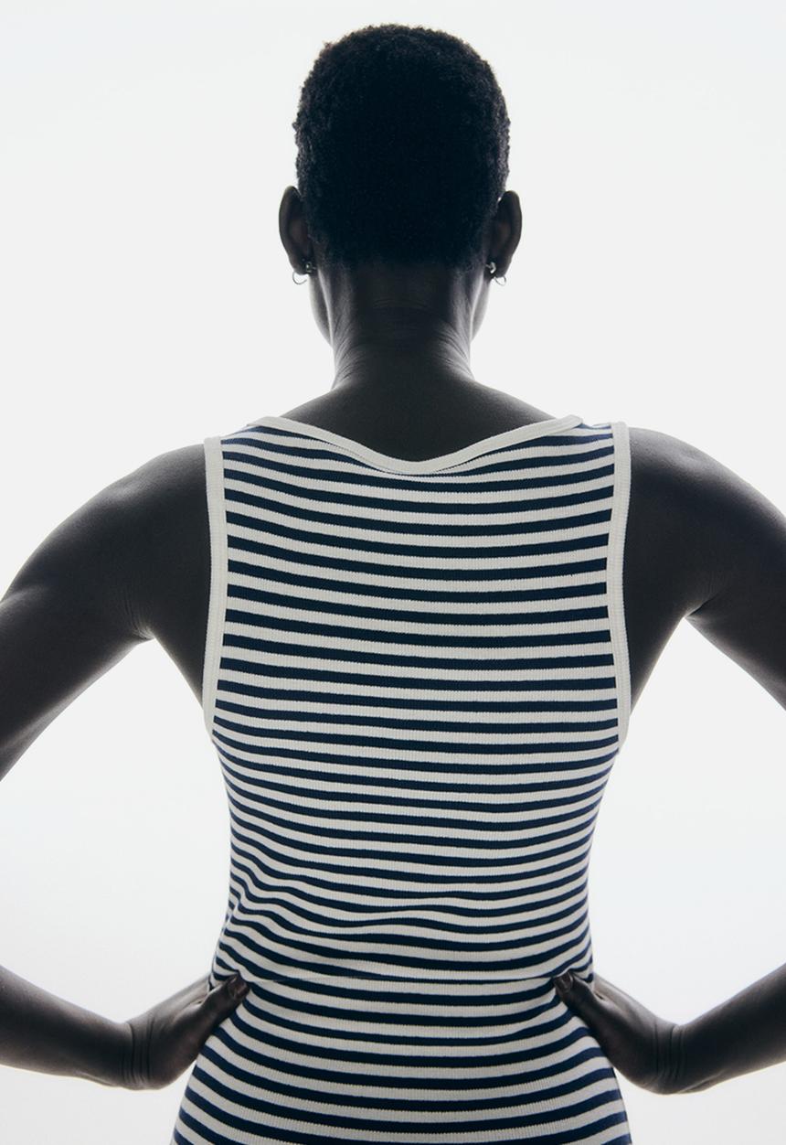 H&M - Sleeveless maxi dress - white & navy blue striped 