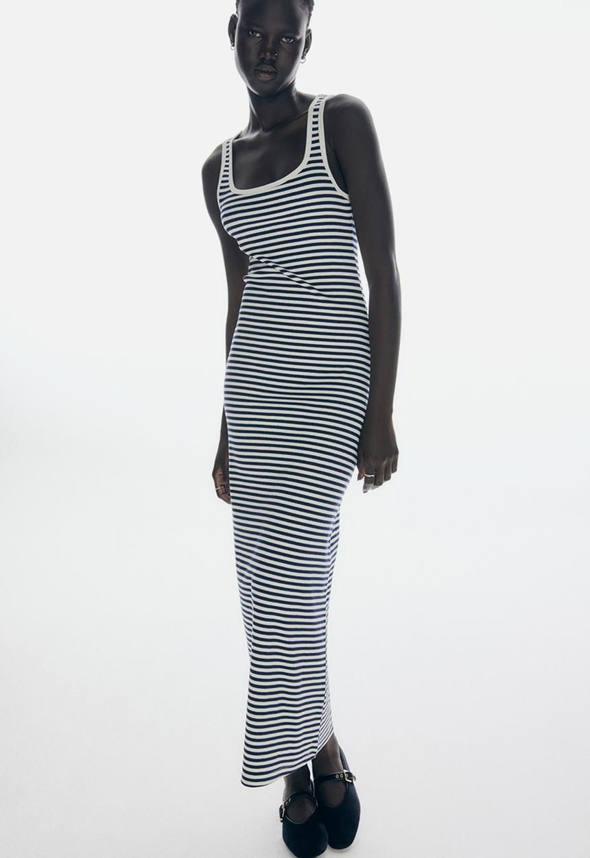 H&M - Sleeveless maxi dress - white & navy blue striped 