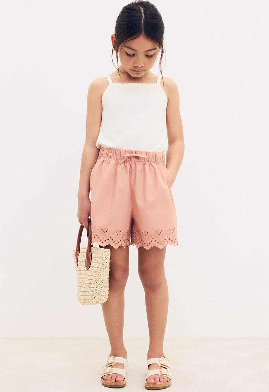 H&M - Broderie anglaise cotton shorts - light dusty pink