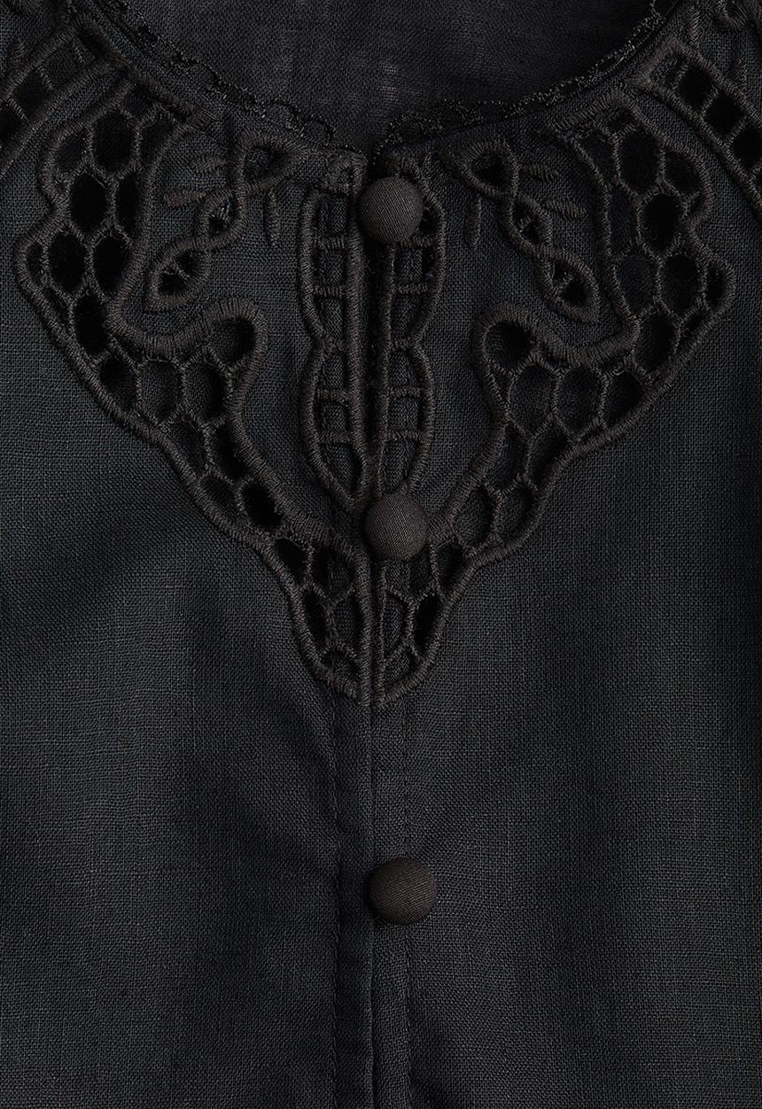 H&M - Linen-blend tunic dress - black