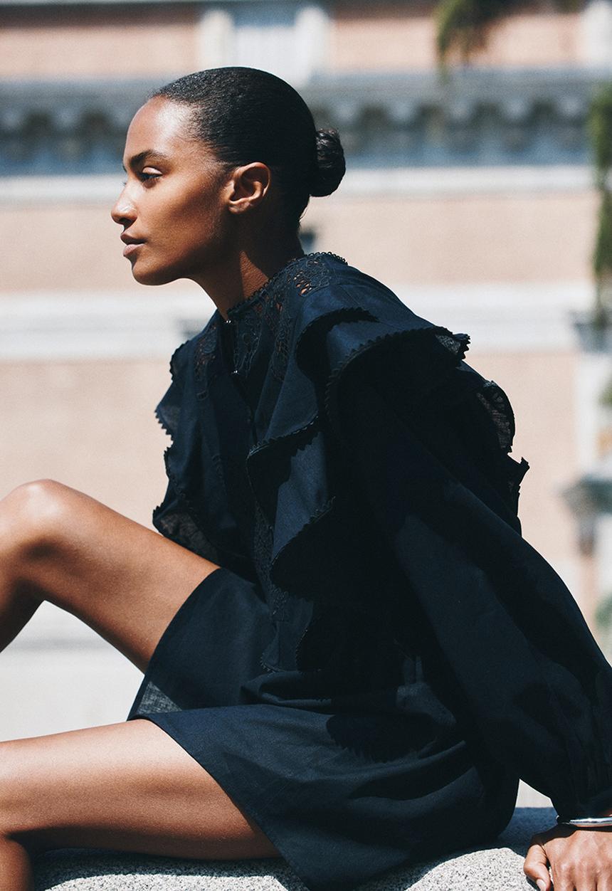 H&M - Linen-blend tunic dress - black
