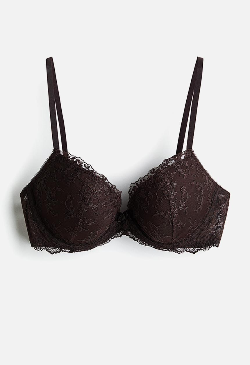 H&M - Embroidered push-up bra - dark brown 
