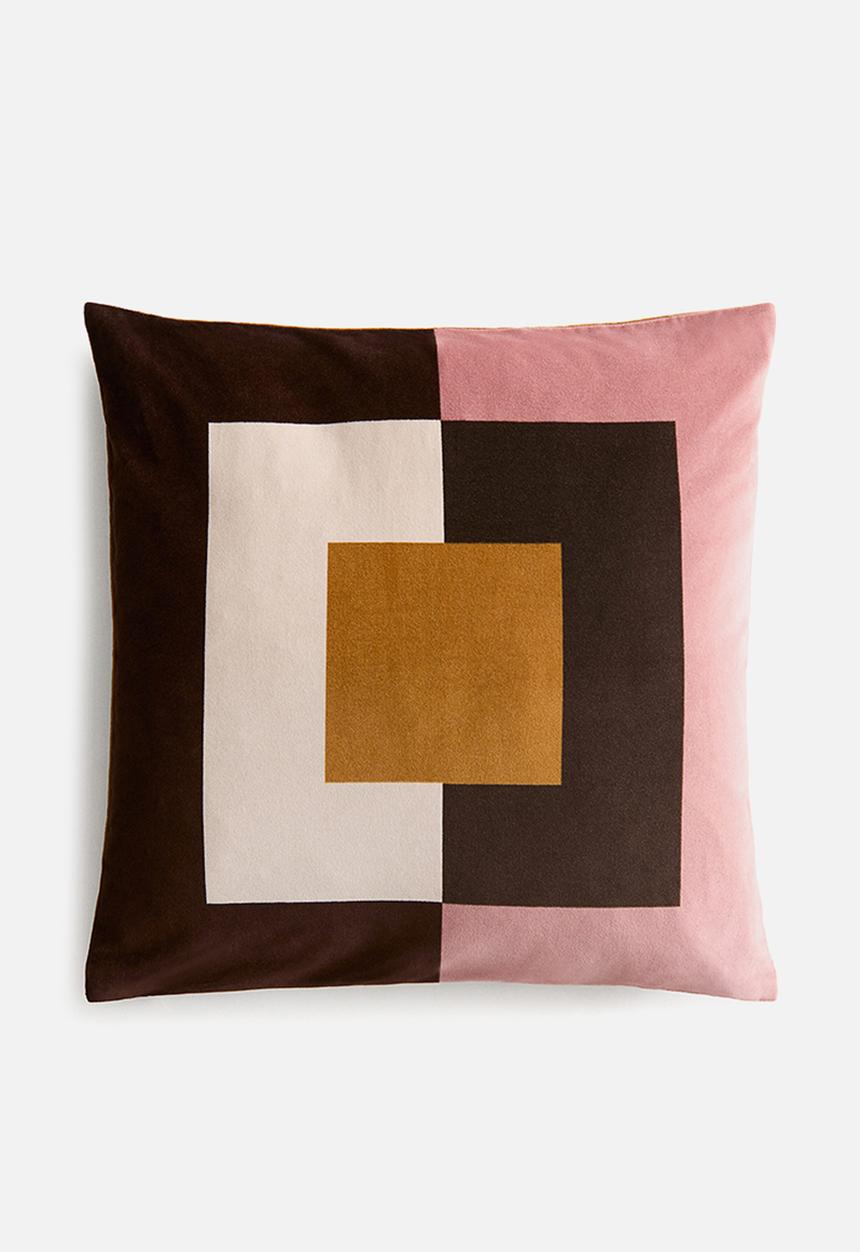 H&M - Velvet cushion cover - dusty pink/colour block