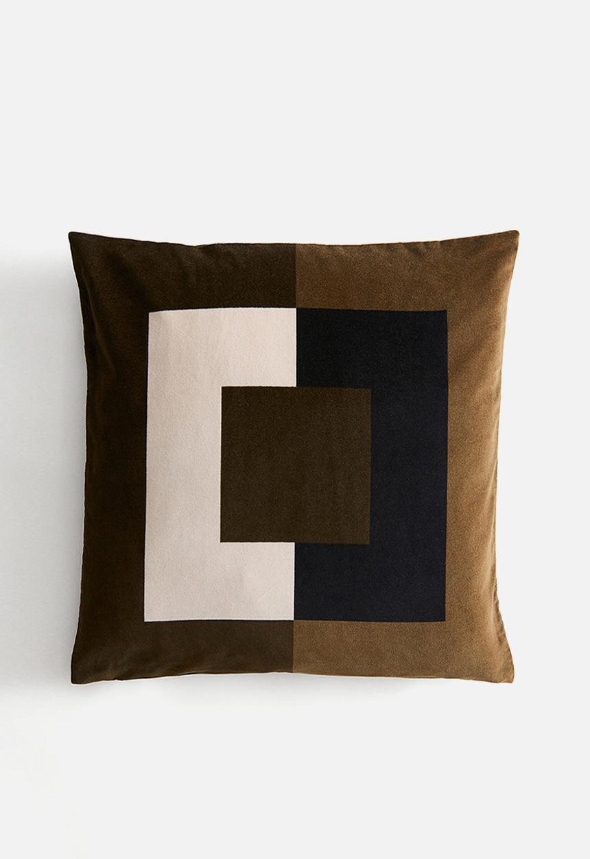 H&M - Velvet cushion cover - khaki green/colour block
