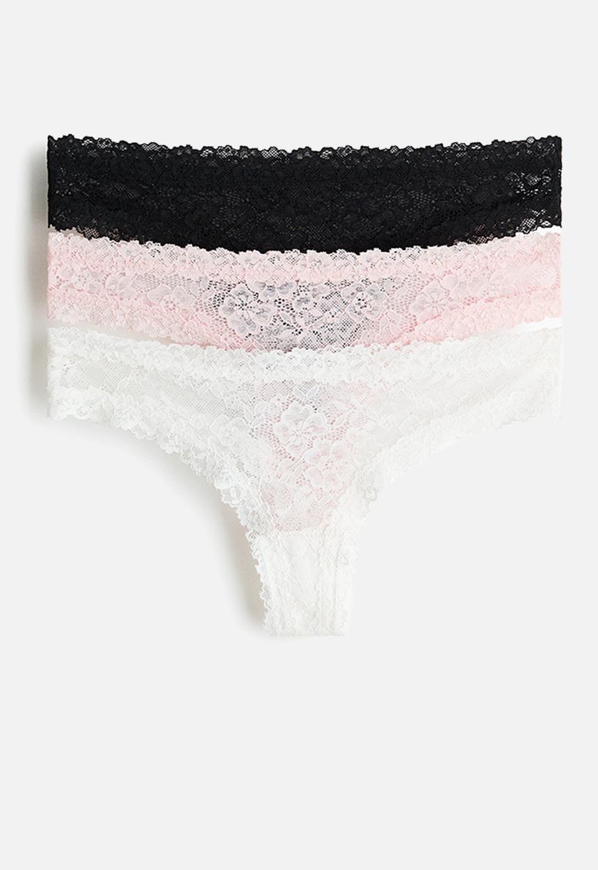 H&M - 3-pack lace brazilian briefs - white,black,pink