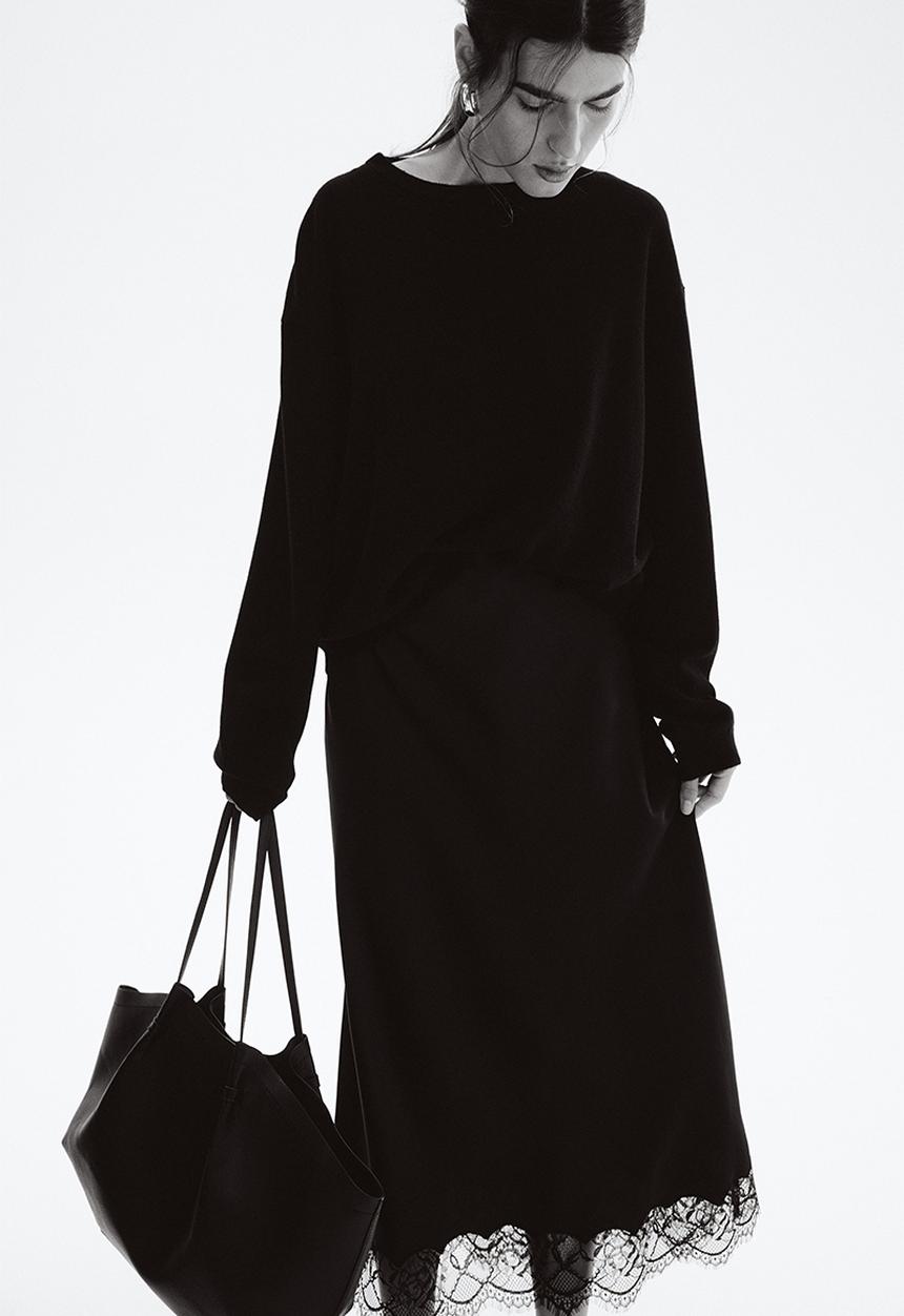 H&M - Lace-trimmed satin skirt - black