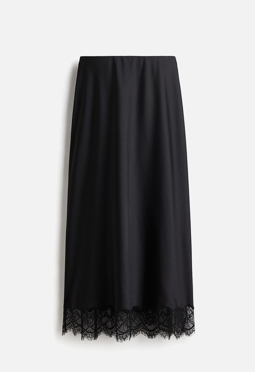H&M - Lace-trimmed satin skirt - black
