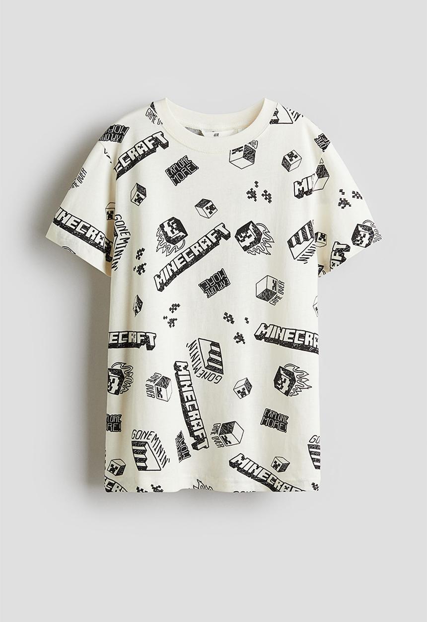 H&M - Print-motif cotton T-shirt - white minecraft