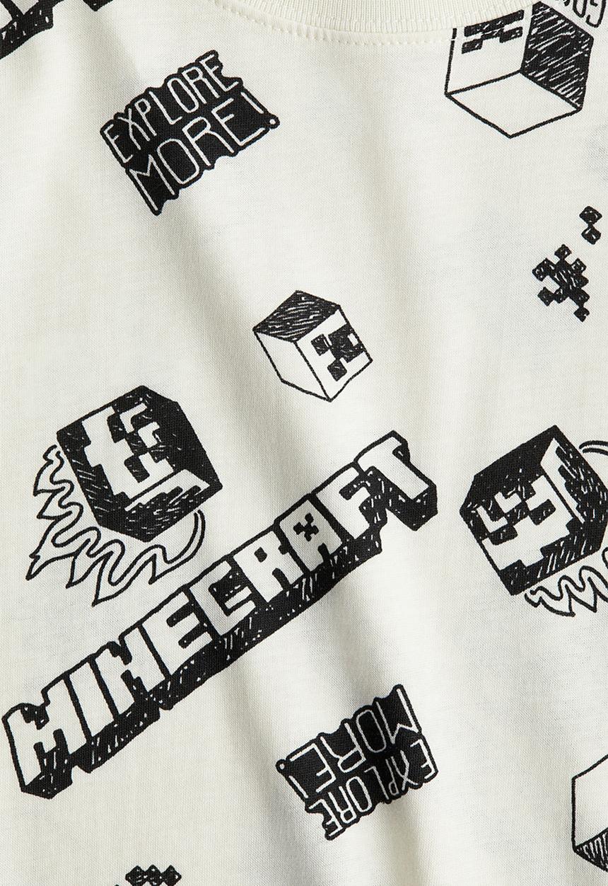 H&M - Print-motif cotton T-shirt - white minecraft