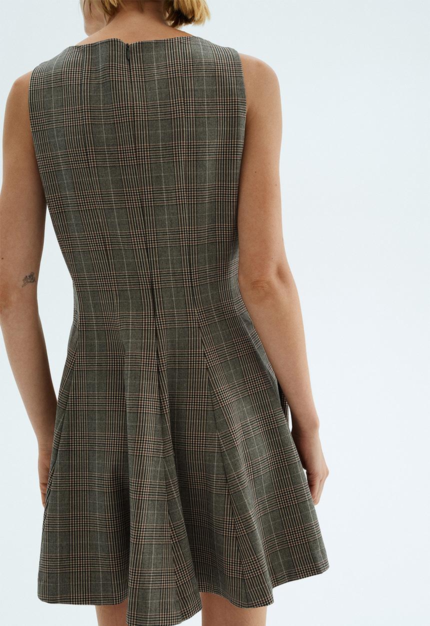 H&M - Flared-skirt dress - beige checked 