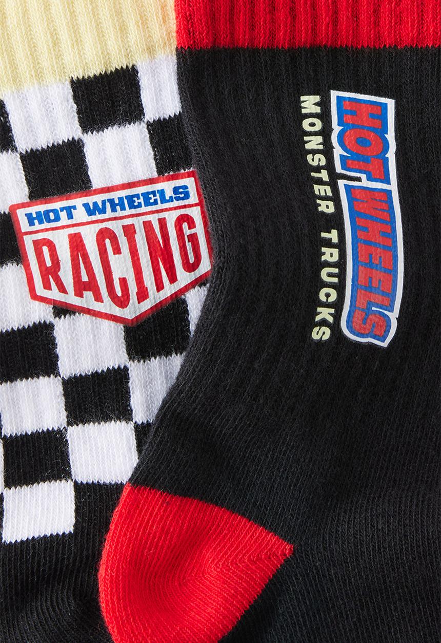Cotton On - 2Pk Lcn Crew Sock - Lcn Mat Phantom/Hot Wheels Gingham 1