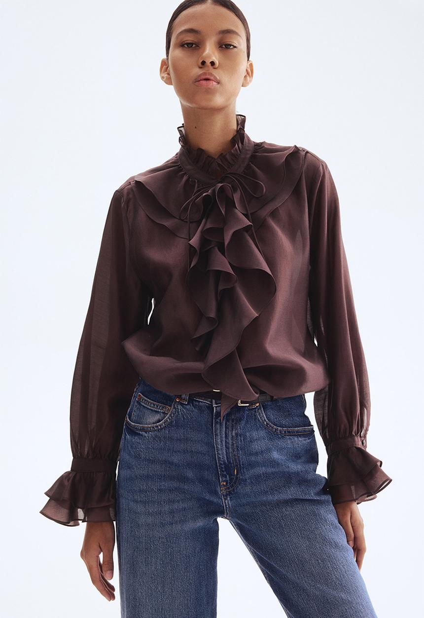 H&M - Flounced blouse - burgundy 
