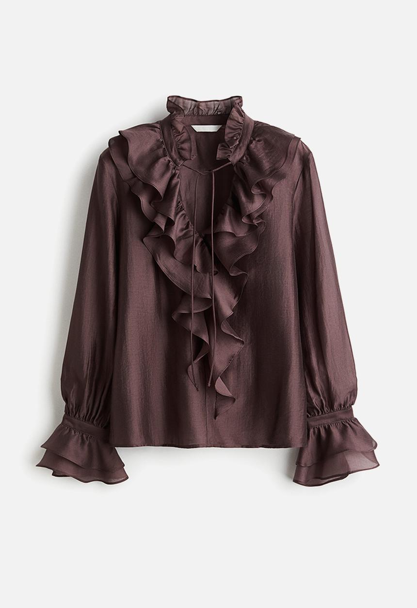 H&M - Flounced blouse - burgundy 