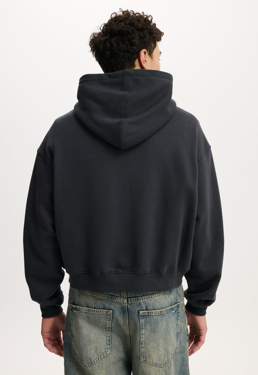 Cotton On - Cropped Zip Up Hoodie - Washed Black