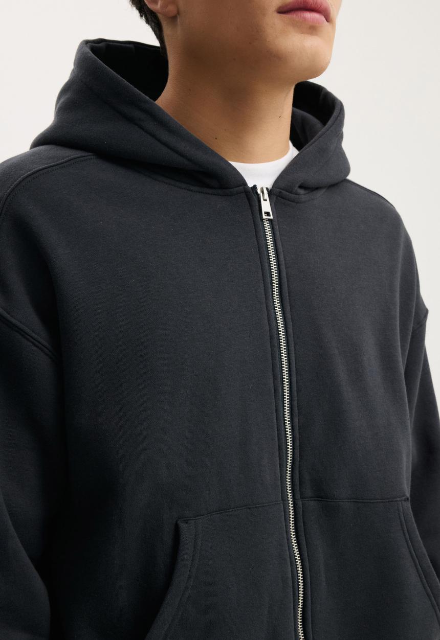 Cropped Zip Up Hoodie - Washed Black