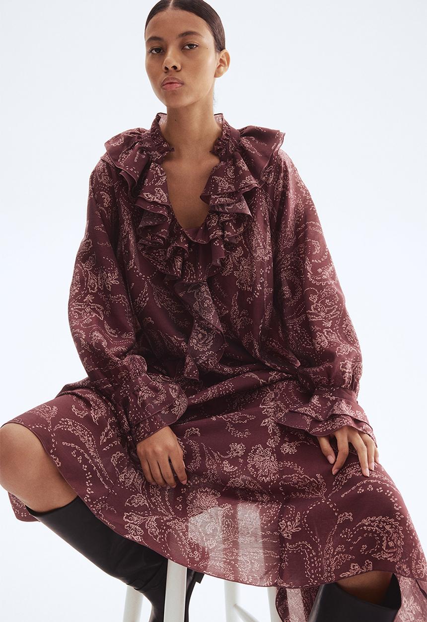 H&M - Ruffled dress - burgundy paisley pattern 