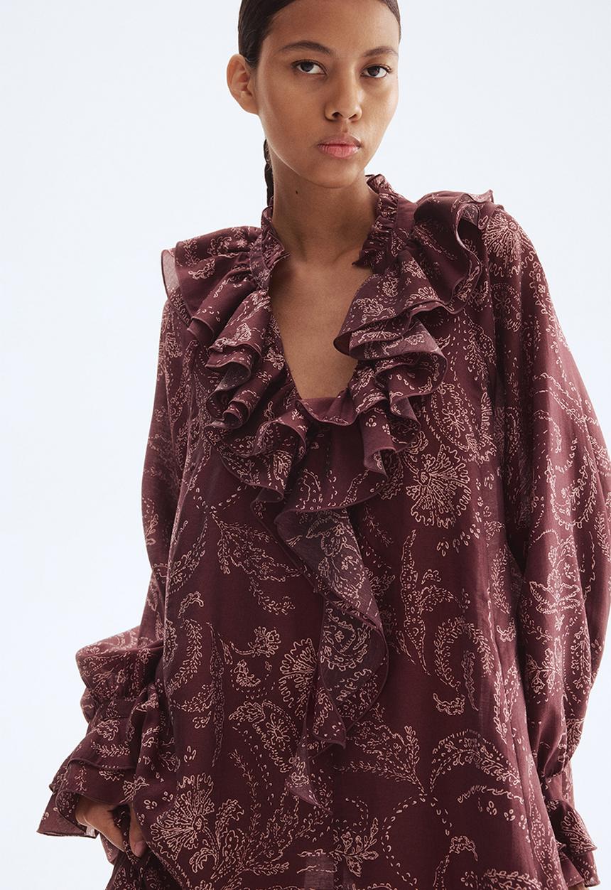 H&M - Ruffled dress - burgundy paisley pattern 