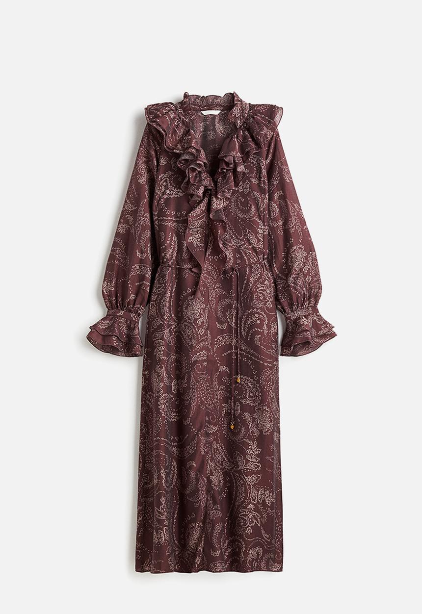 H&M - Ruffled dress - burgundy paisley pattern 