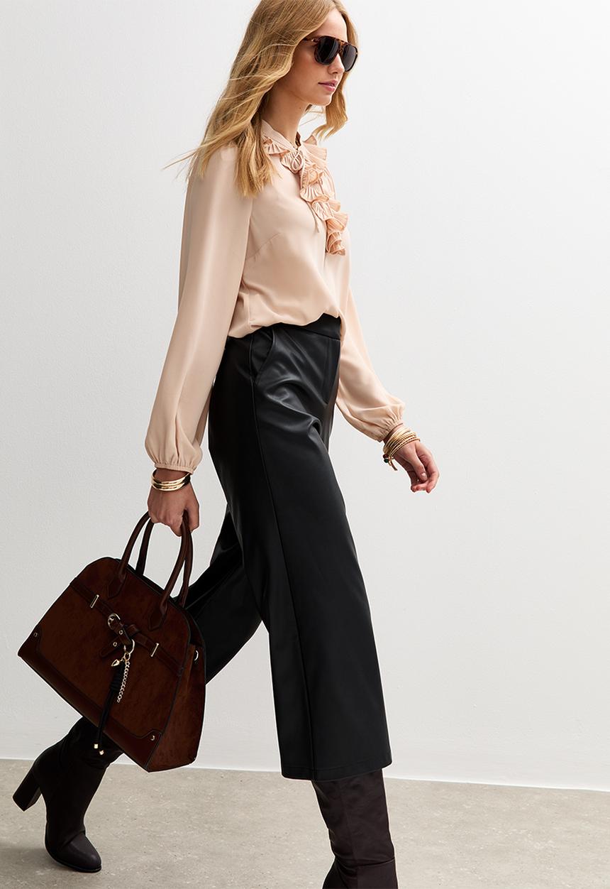 New Look - Faux Leather Culotte - black