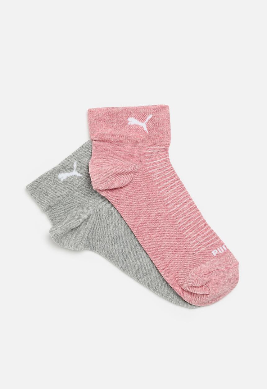 PUMA - Ladies 2 pk ankle socks - med grey heather & brick melange