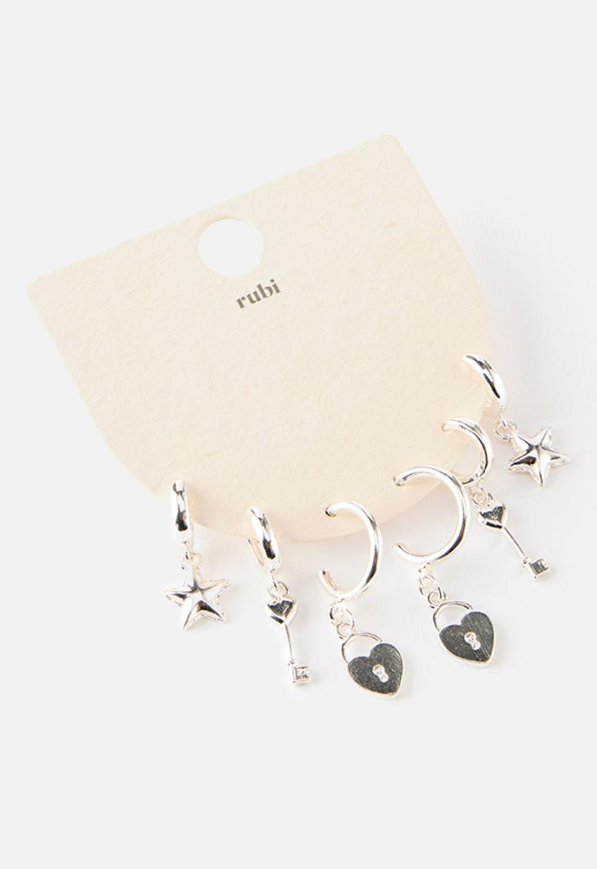 Rubi - Locket key star 3pk mid earring - silver