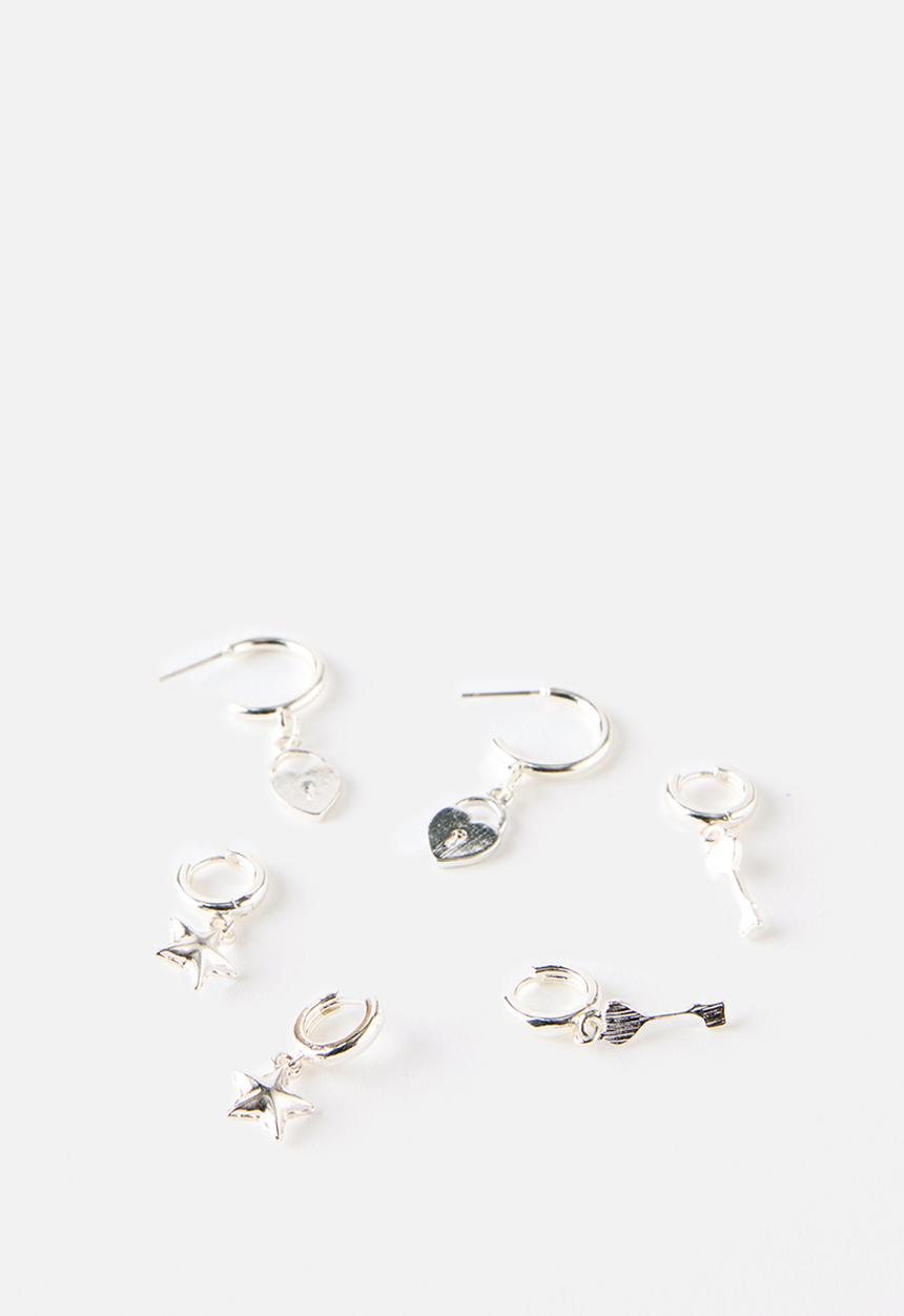 Rubi - Locket key star 3pk mid earring - silver