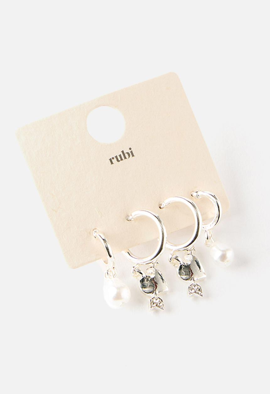 Rubi - Pearl heart arrow 2pk earring - silver