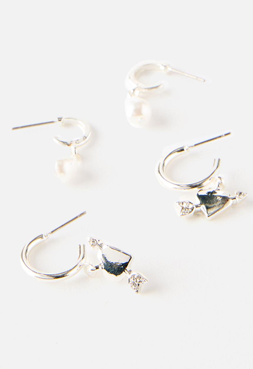 Rubi - Pearl heart arrow 2pk earring - silver