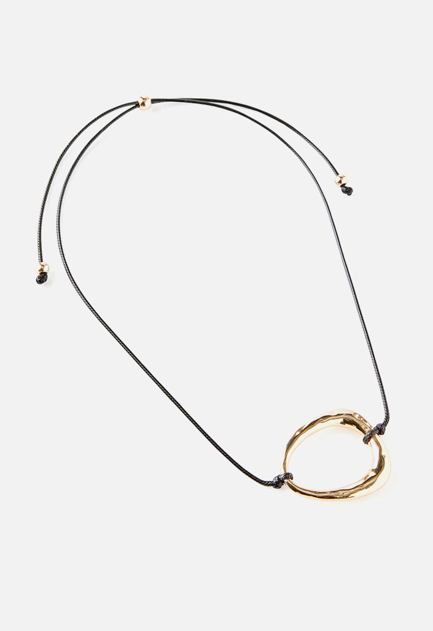 Rubi - Cord Pendant Necklace - Black/Gold