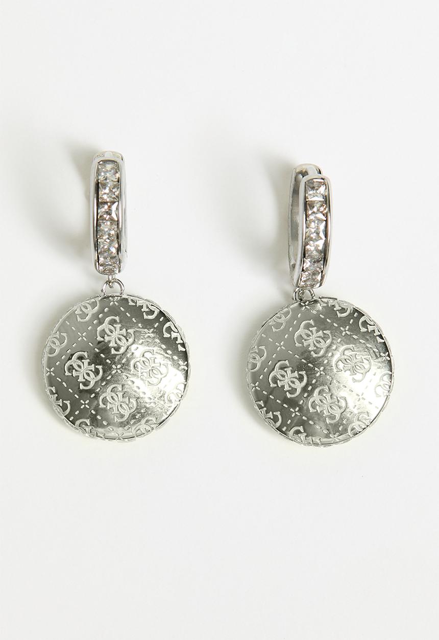 GUESS - Rising Side Crystals Huggies - Silver