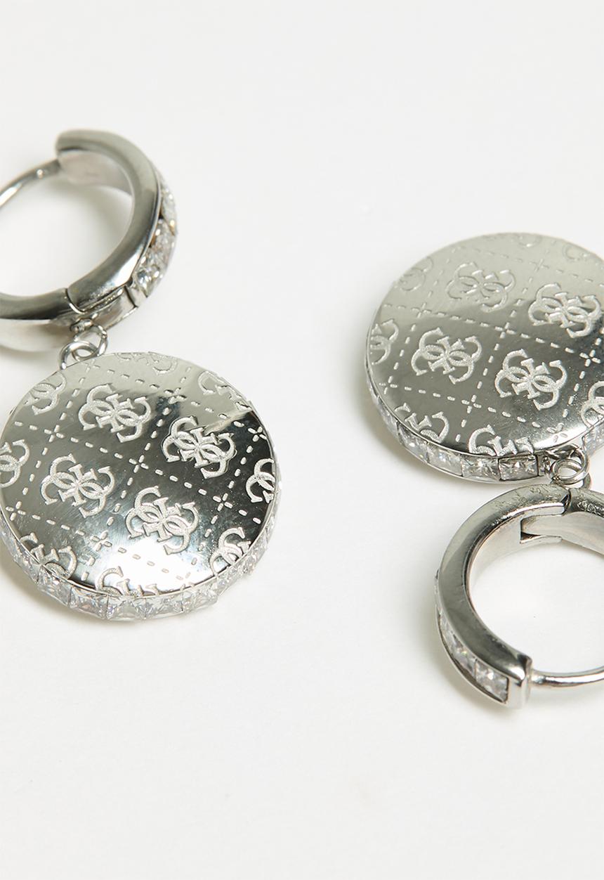 GUESS - Rising Side Crystals Huggies - Silver