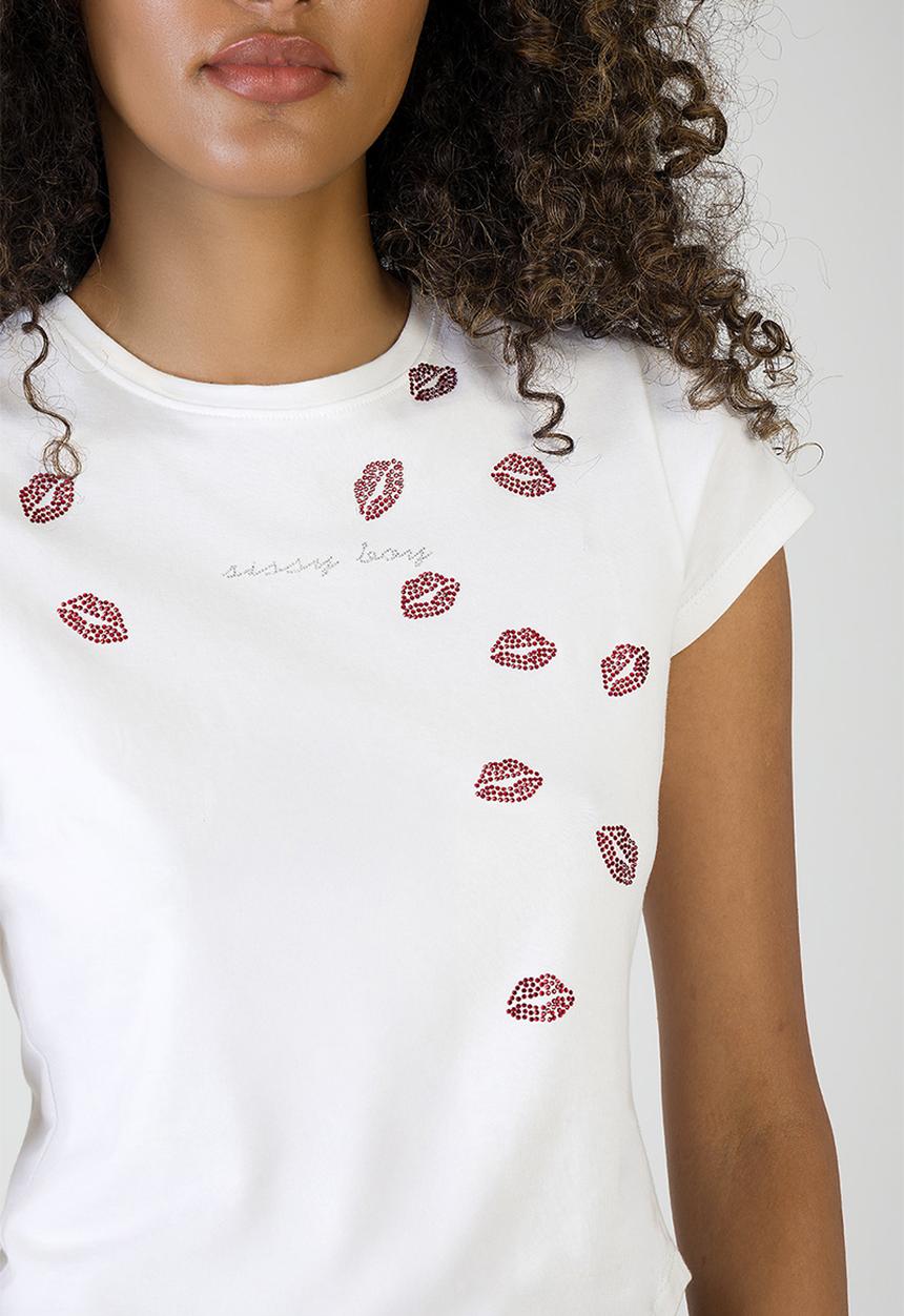 SISSY BOY - Heart First: T-shirt With Red Lip Transfers - White