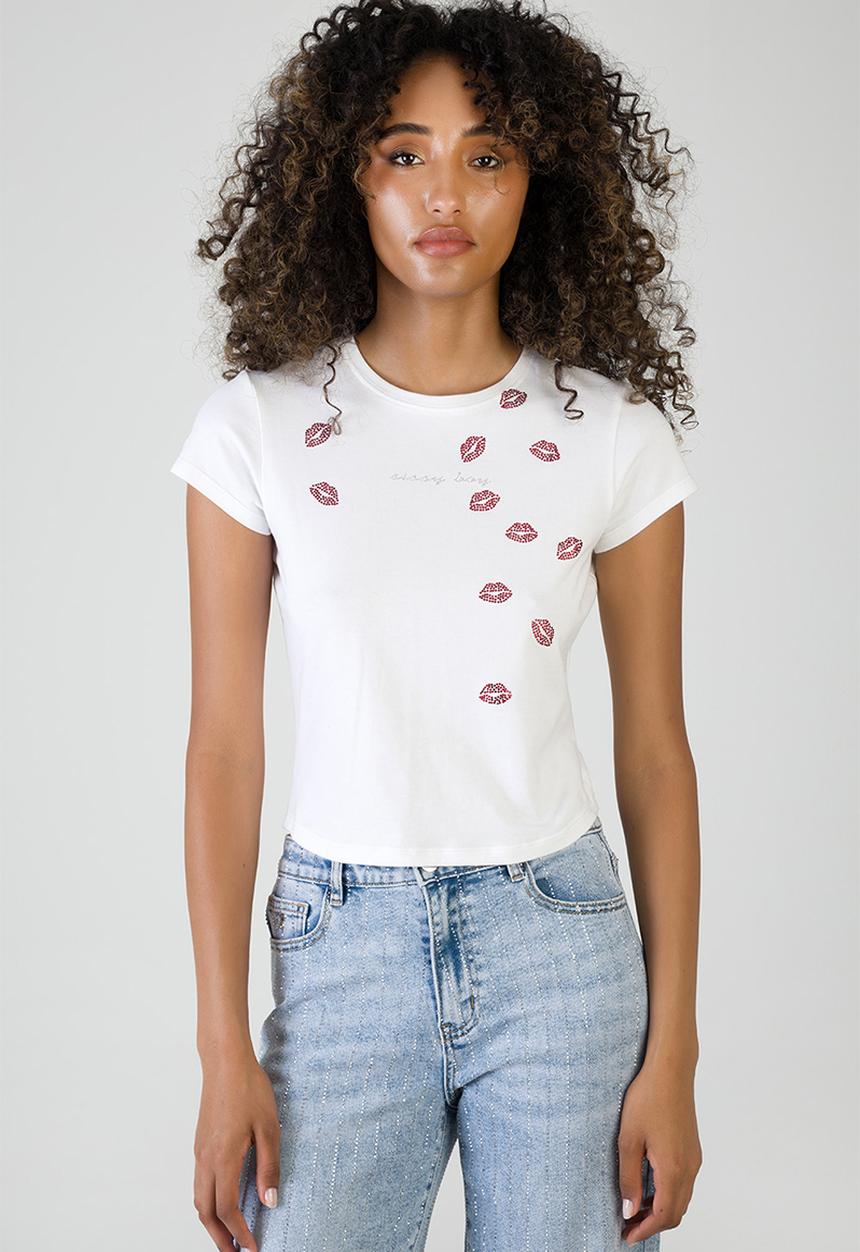 SISSY BOY - Heart First: T-shirt With Red Lip Transfers - White