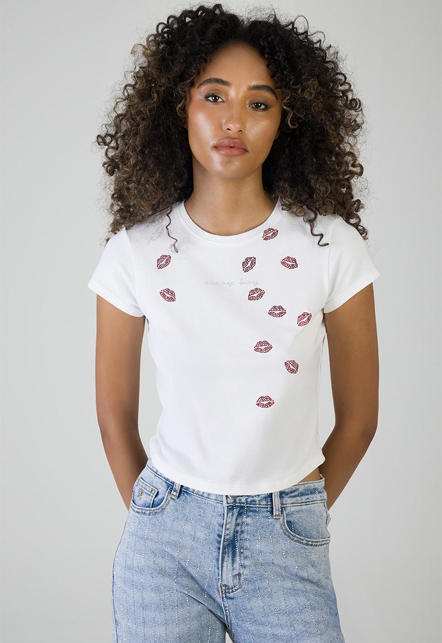 SISSY BOY - Heart First: T-shirt With Red Lip Transfers - White