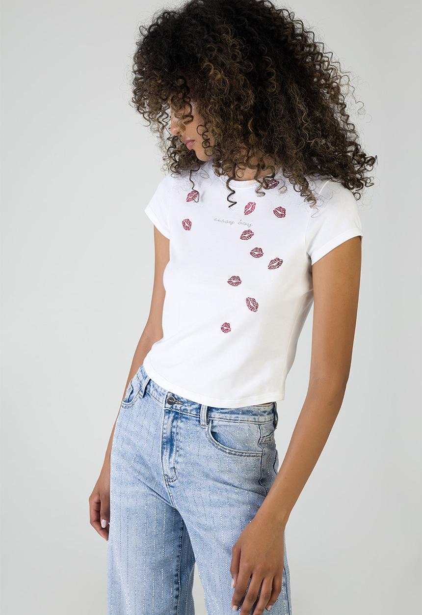SISSY BOY - Heart First: T-shirt With Red Lip Transfers - White
