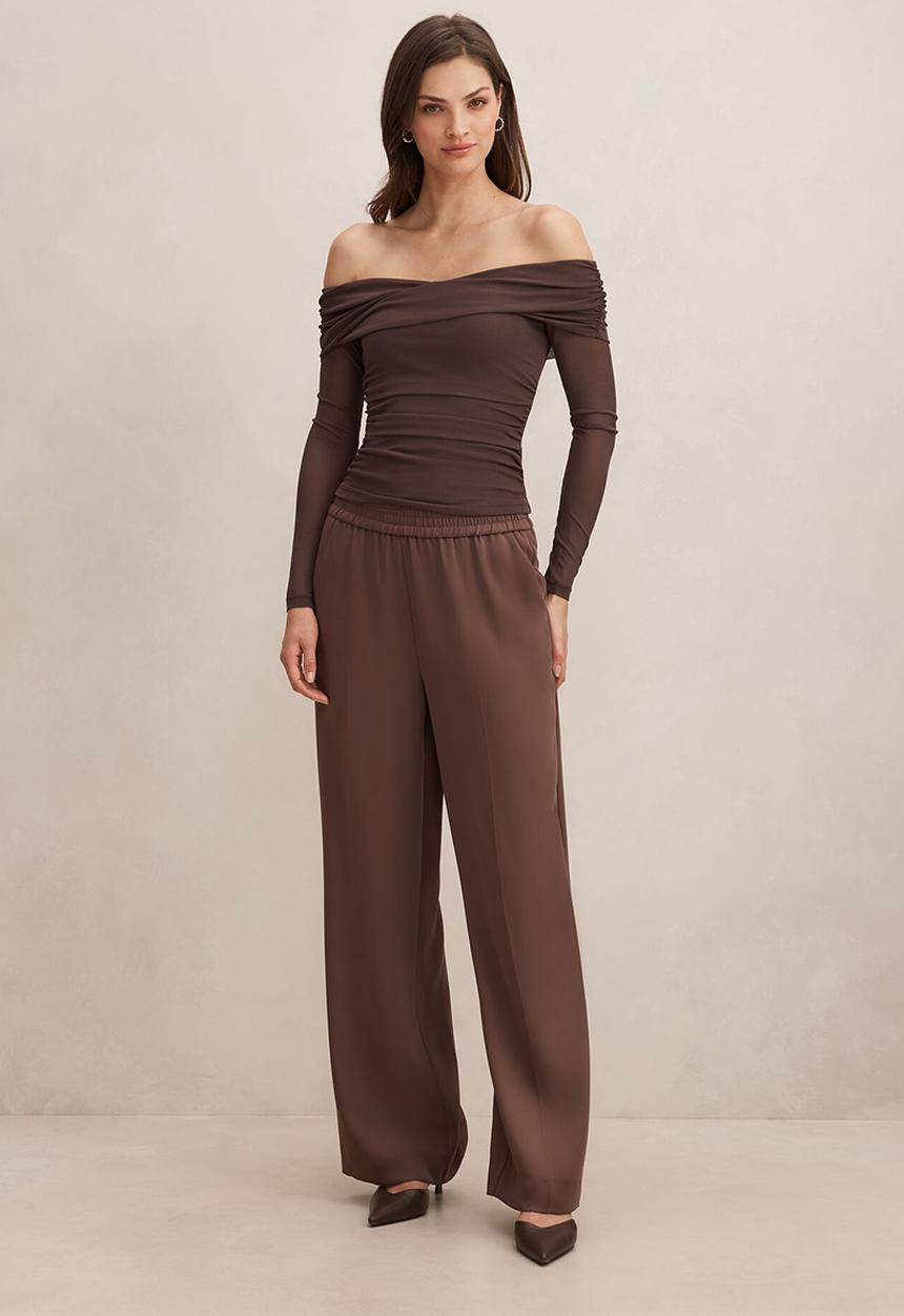 Forever New - Enya elastic wide leg pants in espresso set - chocolate