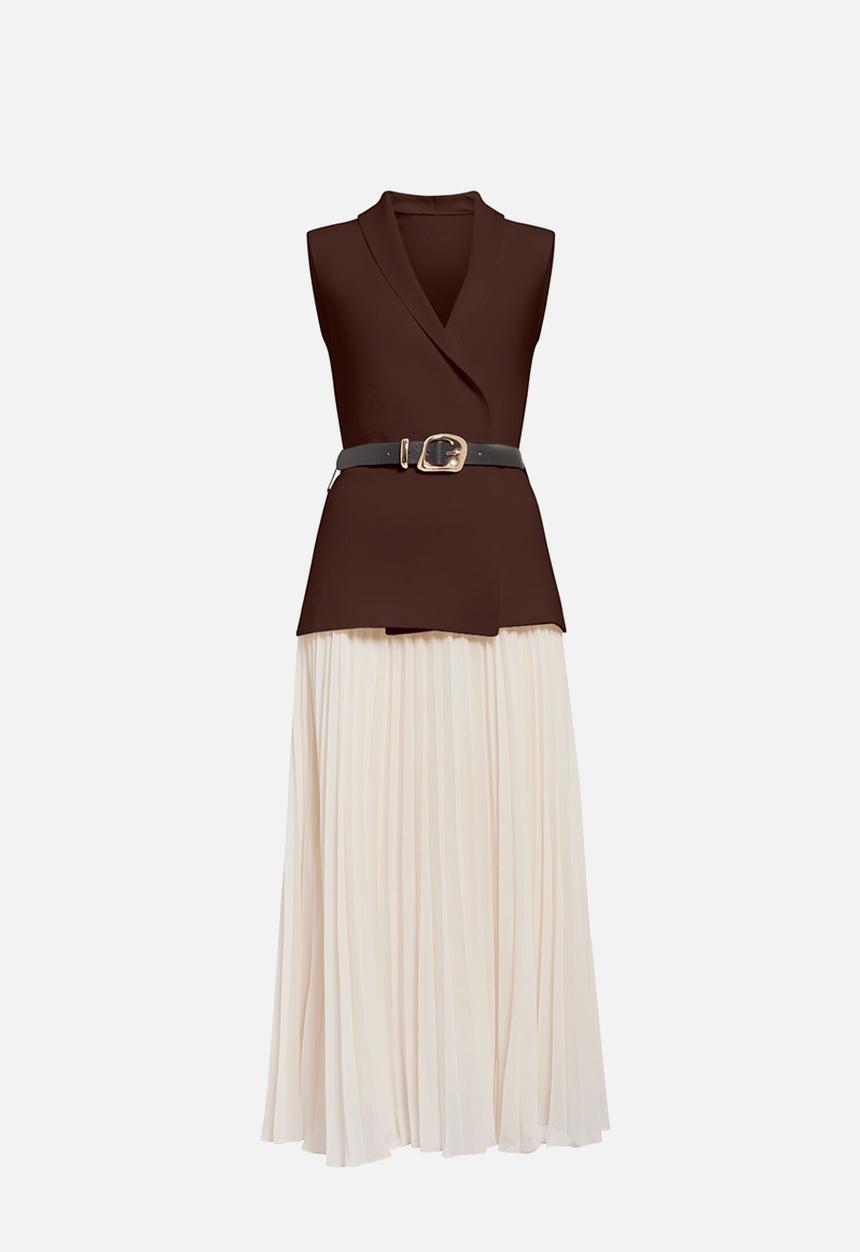 Forever New - Bianca woven mix knit dress in chocolate mono