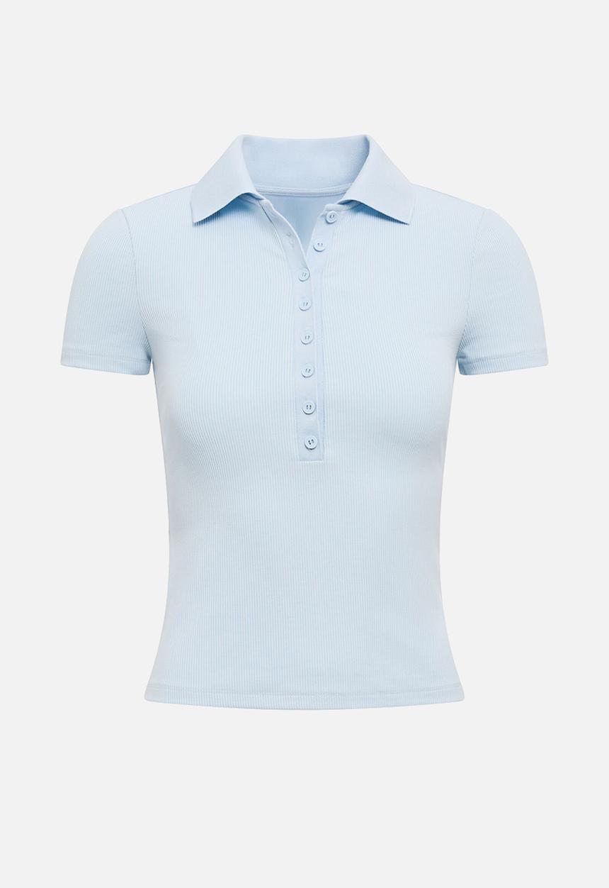 Forever New - Aaliyah ribbed polo top in sky blue