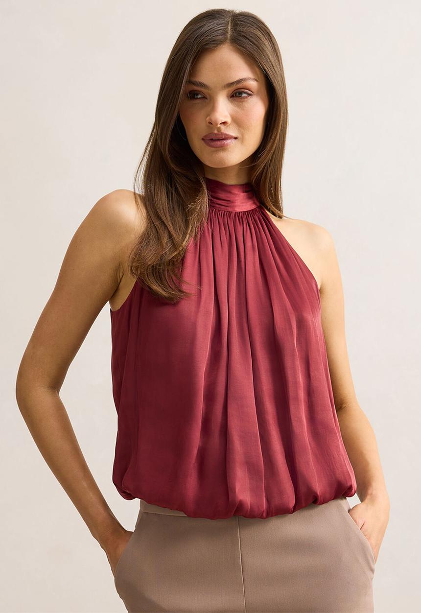 Forever New - Jasmine bubble hem halter top in rosewood
