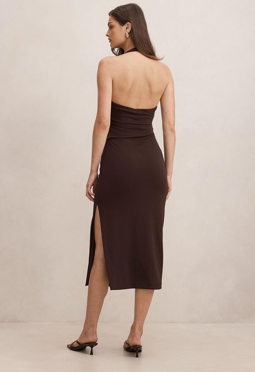 Forever New - Daphne halter column midi dress in dark chocolate