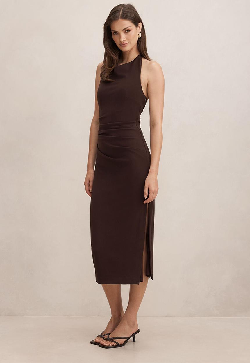 Forever New - Daphne halter column midi dress in dark chocolate