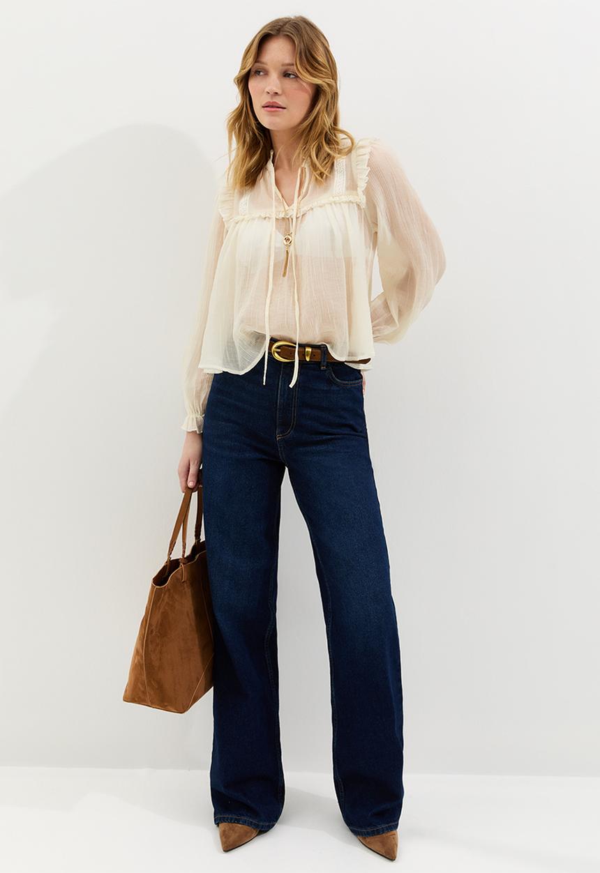 New Look - Lizzy bib lace blouse - white