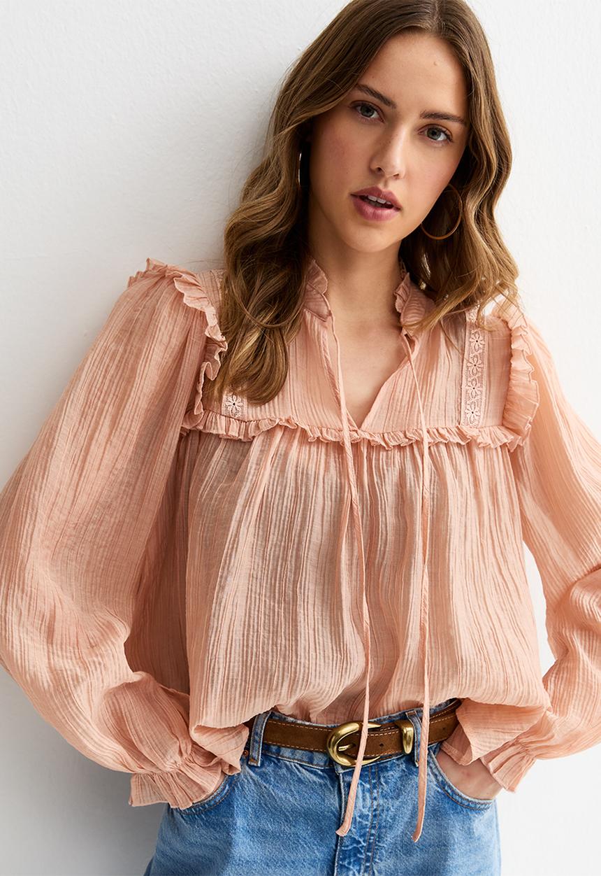New Look - Lizzy bib lace blouse - mid pink