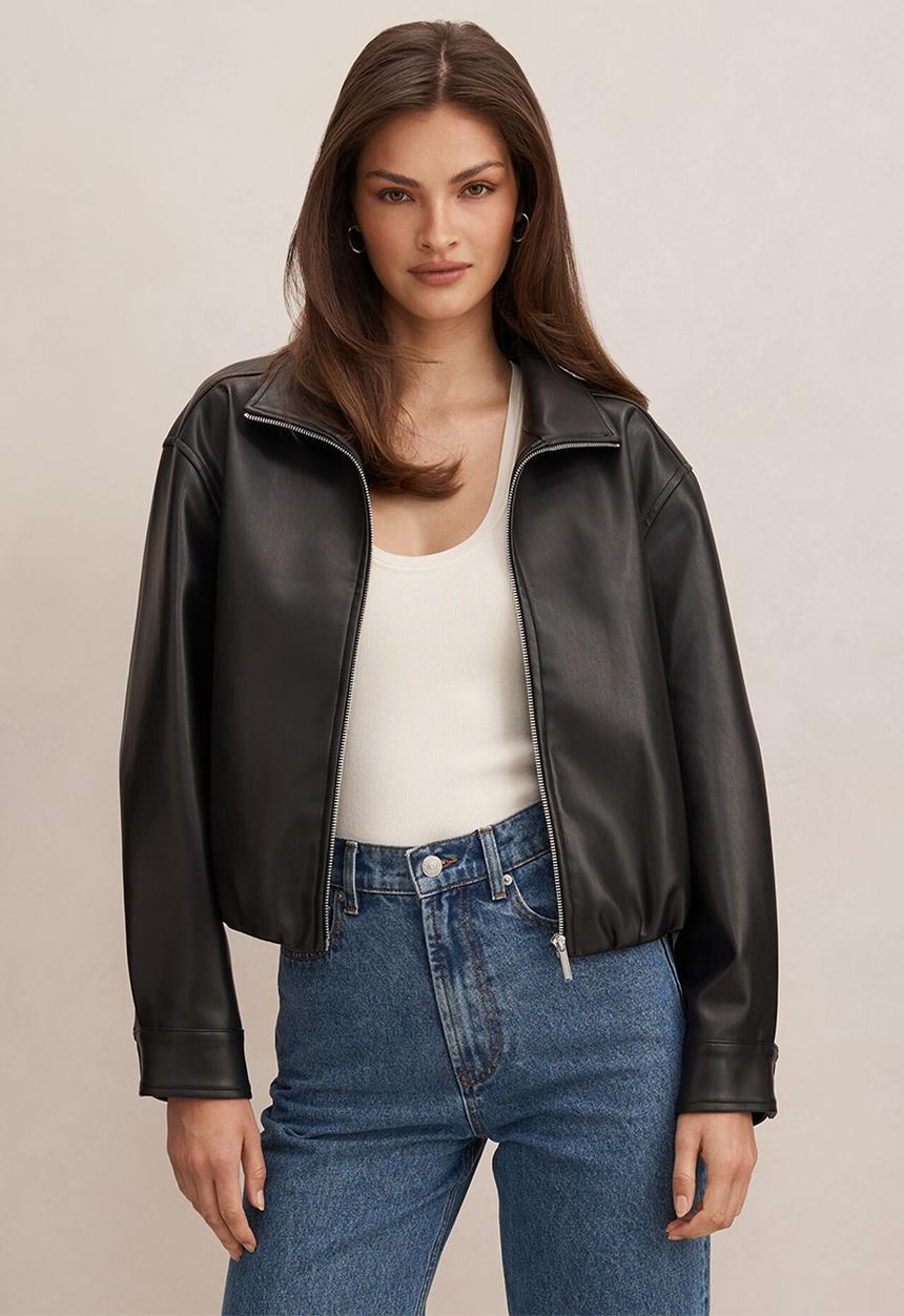 Forever New - Julia pu funnel neck jacket in black