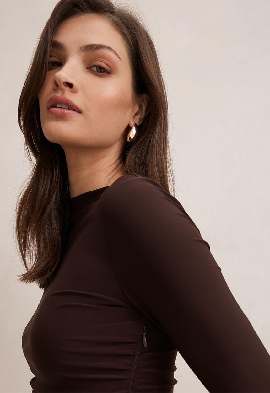 Forever New - Charlie long sleeve mini dress in dark chocolate