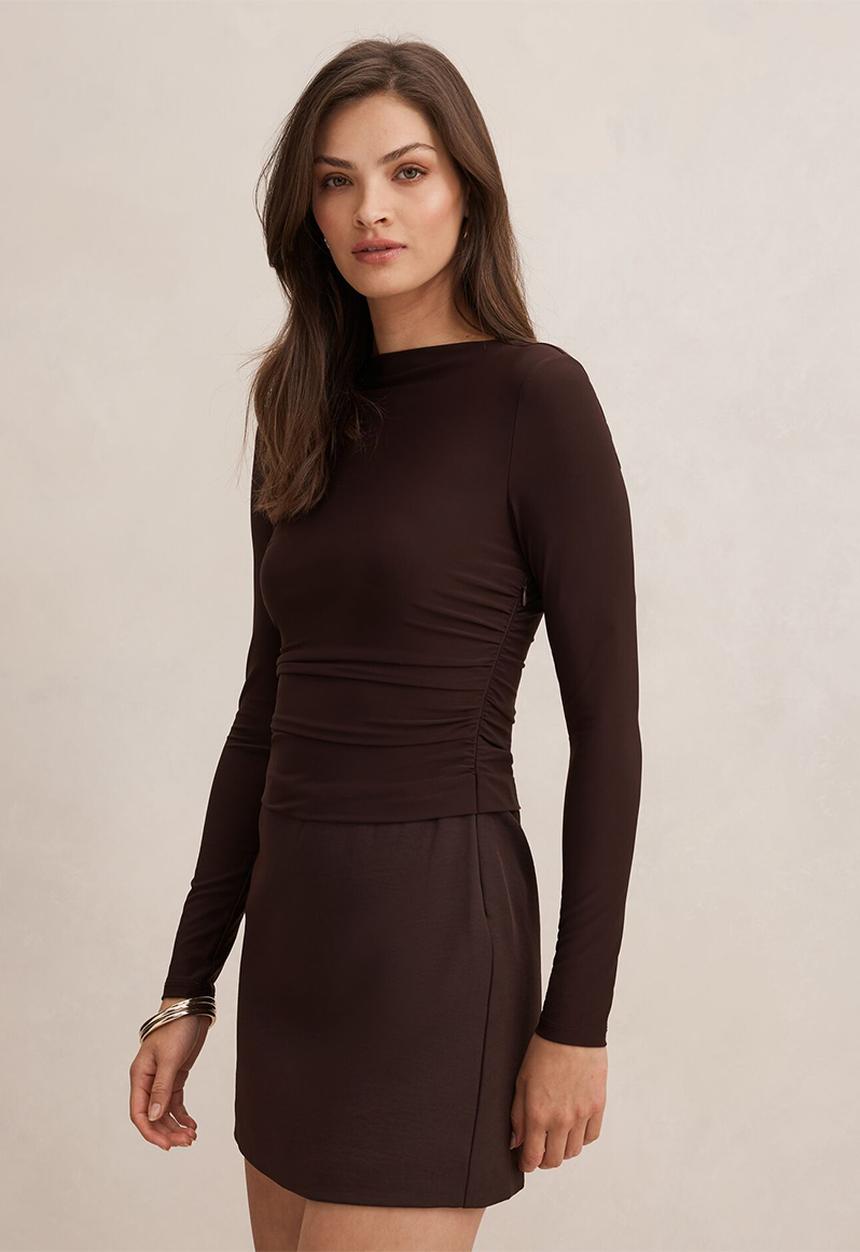 Forever New - Charlie long sleeve mini dress in dark chocolate
